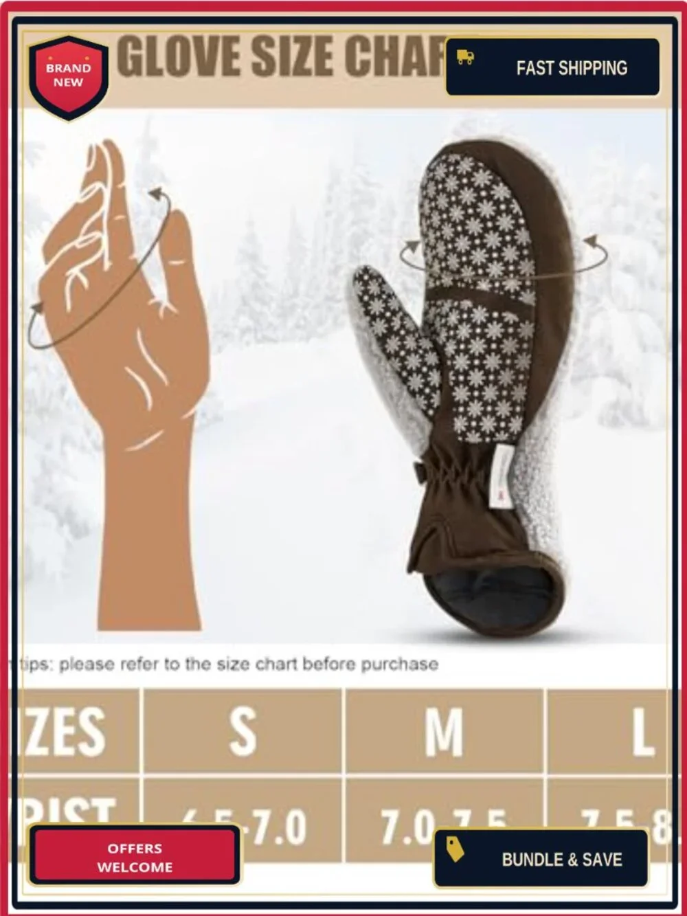 Sherpa Mittens with 3M Thinsulate, Anti-Slip Grip, Heavyweight Fleece Lined